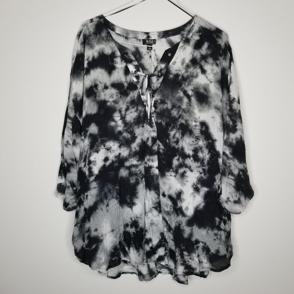 A.N.A Black & White Tie Dye Tunic Top